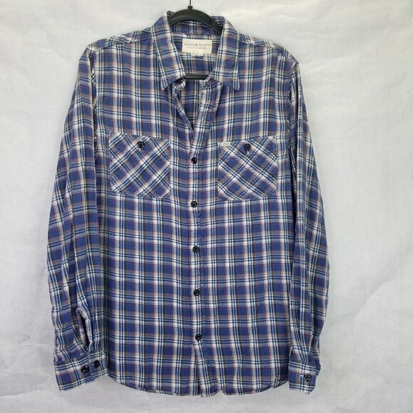 DENIM & SUPPLY Polo Ralph Lauren Button Up Shirt Men L Plaid Blue Flannel Cotton - Picture 1 of 11